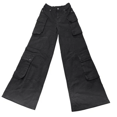Madden NYC Pants Womens XXS Black Wide Leg High Rise Cargo Rhinestone Detail New - Image 1 of 4