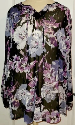 Blusa Top BonWorth Para Mujer Púrpura Floral Semi Transparente Ligera Talla LP XL Foto 1 de 4