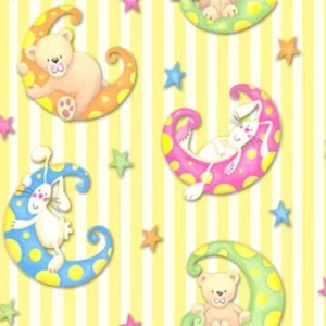 BTY Henry Glass Precious Little One Moon Yellow Cotton Fabric By The Yard - Picture 1 of 2