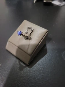 Vintage 14K White Gold Blue Star Sapphire Stone Ladies Ring Size 4 1/4 - Picture 1 of 9