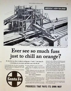 1953 Santa Fe Railroad Vintage 1950s Print Ad Big Icing Machines Chill Oranges - Bild 1 von 1