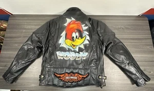 Hot Leather Motorcycle Jacket Sz 48 Personalized w/ Woody Woodpecker - Picture 1 of 21