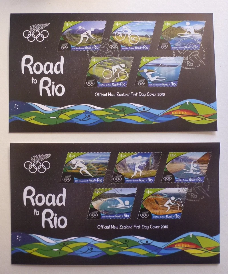 2016 NEW ZEALAND ROAD TO RIO OLYMPIC SET OF 10 STAMPS FDC FIRST DAY COVERS - Image 1 of 1