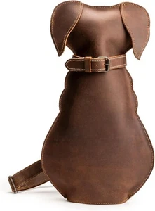Dog-Shaped Leather Backpack – Handmade, Bourbon Brown, Perfect for Pet Lovers - Picture 1 of 7