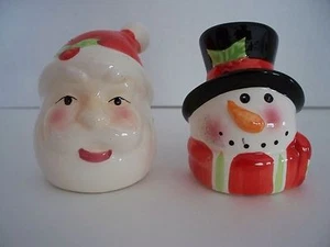 Ceramic Santa & Snowman Heads SALT & PEPPER SHAKER Christmas Holiday  - Picture 1 of 5