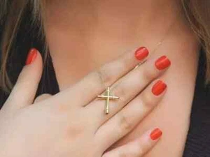 1Ct Round Cut White Lab Created Diamond Cross Pendant 14K Yellow Gold Plated - Picture 1 of 8