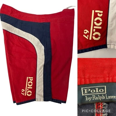 De Colección Años 90 Ralph Lauren Rojo Color Bloque SURF Board Shorts POLO 67 Logo Traje de Baño Foto 1 de 4