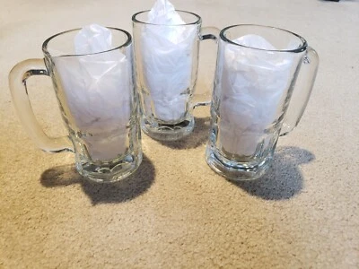Lot of 3 Anchor Hocking 5.5” Tall Heavy Clear Glass Beer Drink Mugs with Handle - Изображение 1 из 4