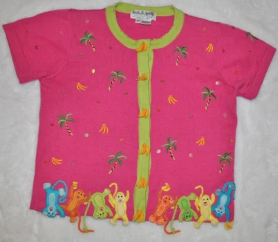 Cárdigan suéter Jack B Quick para mujer S/S mono bordado rosa talla PP (2-4) Foto 1 de 4