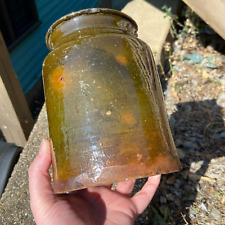 Antique Redware GREAT GREEN Glazed Quart Jar Crock Jug PA or New England 6.75" H