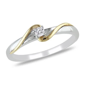 Amour 10k Two-Tone White & Yellow Gold 0.06 CT Diamond Bypass Promise Ring - Picture 1 of 5