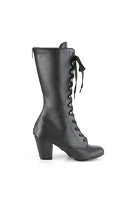 DemoniaCult VIVIKA-205 Black Vegan Leather Lace-Up Mid-Calf Boot IN-STOCK - Picture 1 of 4