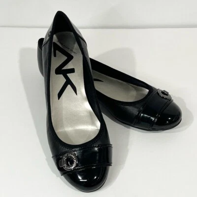 New - Anne Klein Sport Black Leather Patent Leather Akazi Women Flats Shoes Sz 8 - Image 1 of 4
