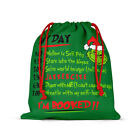 Large Christmas Hessian Green Gr*Nch Sack Drawstring Bag Xmas Present Gift Bags