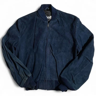 Schott Blue Leather & Suede Stadium Jacket Excellent Condition with Tag size 42 - Image 1 of 4