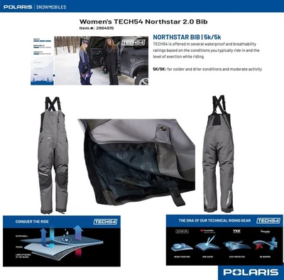 Mono con tirantes impermeable para moto de nieve Polaris Northstar 2.0 TECH54 para mujer, gris - pequeño Foto 1 de 4