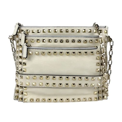 Auténtico Bolso de Hombro Valentino Garavani Rockstud Blanco/Dorado Cuero/Metal z6963 Foto 1 de 4