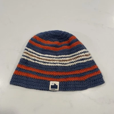Boné de malha vintage Y2K Hollister gorro caveira listrado com etiqueta roupa de surf azul laranja - Imagem 1 de 3