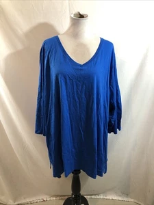 Woman Within Cobalt Blue 3/4 Sleeve V Neck Top - Womens 6X, Bust 33.5” - Picture 1 of 6