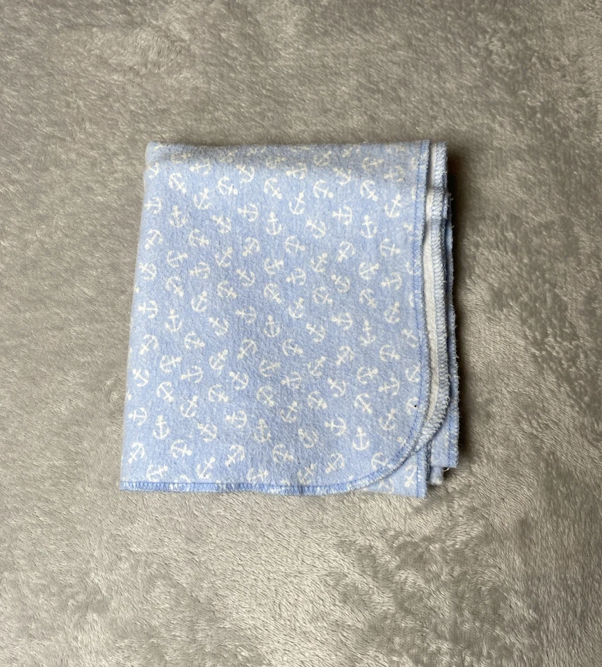 Детское одеяло CuddleTime Anchor сине-белое морское фланелевое пеленальное - Изображение 1 из 4