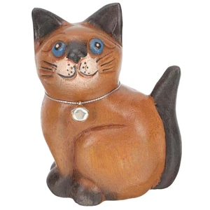 Wood Carved Kitten Ornaments Wooden Cat Exquisite Animal Sculpture - Picture 1 of 12