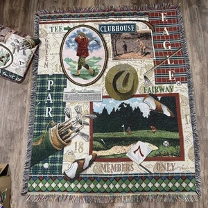 Golf Throw Blanket Clubhouse Eagle Par Tea Green Approx 45”w x 61” & Pillow - Picture 1 of 7