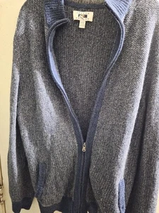 Joseph Abboud Mens Cardigan Sweater 2XLT Blue Wool Nylon Full Zip Mock Neck - Picture 1 of 14