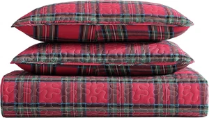 Juego de cama edredón navideño completo/queen ligero Tarick Plaid, rojo, negro, verde - Imagen 1 de 12