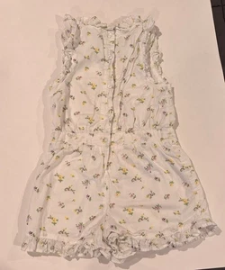 Janie and Jack White Floral Flowers Button Bow Ruffle Belt Romper Size 6 - Picture 1 of 4