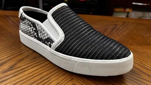 Vince Bram Animal Print Snake-Embossed Slip-On Sneaker - Black/White  8.5 - Picture 1 of 11