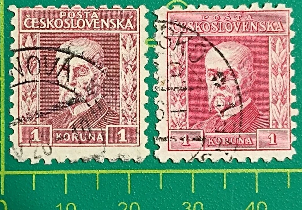 Selo da Tchecoslováquia 1925-1926, Sc A10, 1k rosa carmim e carmim, perf.10, Wmk, usado - Imagem 1 de 4