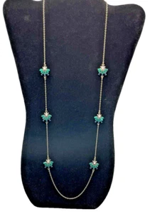 Anne Taylor Dark Green Blue Floral Rhinestone Antique Bronze Tone Necklace - Picture 1 of 7