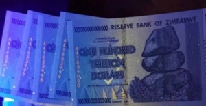 5x 100 TRILLION DOLLARS 100% ORIGINAL ZIMBABWE 2008 AA SERIES P91 UNC UV PASSED - Picture 1 of 6