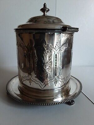 Antique English Silver Plated Oval Biscuit Barrel With Elaborate  Engraving • 70£