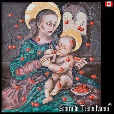 arte religioso sagrado pintura Virgen María Jesucristo niño cereza icono moderno Foto 1 de 4
