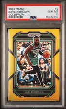 2022-23 Panini Prizm #2 Jaylen Brown Gold Prizm 07/10 Jersey Number - PSA 10