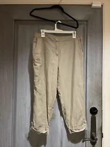 Eileen Fisher PM Cotton Khaki Roll-Up Capri Pants - Picture 1 of 7