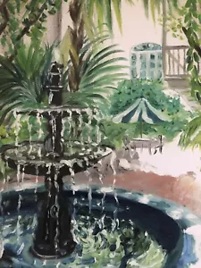 French Quarter Fountain | Print New Orleans Courtyard Louisiana K C Jones Art - Picture 1 of 7