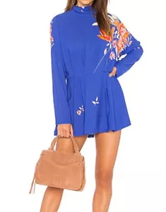 Mini Vestido Túnica Floral Free People Gemma Para Mujer Talla Pequeña Azul Real Femenino - Imagen 1 de 13