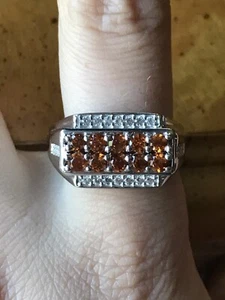 Natural Orange Garnet Sterling Silver Men’s Ring - Picture 1 of 8