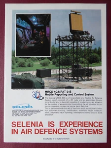 5/1980 PUB SELENIA ELECTRONICS AIR DEFENCE SYSTEMS 3D MRCS-403 RADAR ORIGINAL AD - Picture 1 of 1