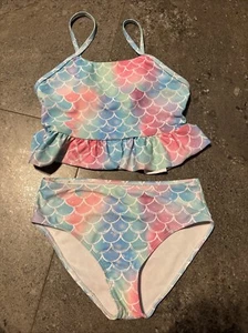 Girls Swimsuit Age 9 Years Mermaid 2 Piece With Padding - Picture 1 of 7