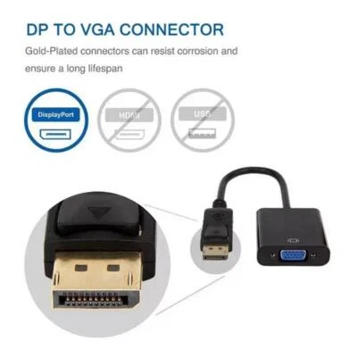 FHD Display Port DP Male to VGA Female Adapter Converter Lead Cable Black I M3S1 - Bild 1 von 4