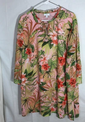 J. Jill Mujer 2X Plus Túnica Floral Top Forrado Volantes Tropical Paraíso Fluido Foto 1 de 4