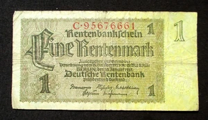 OLD BANK NOTE OF THIRD REICH GERMANY 1 RENTENMARK 1937 NO. C*95676661 - Picture 1 of 2