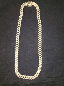 cuban link chain 14k gold plated over stainless steel cz 26" - Picture 1 of 2