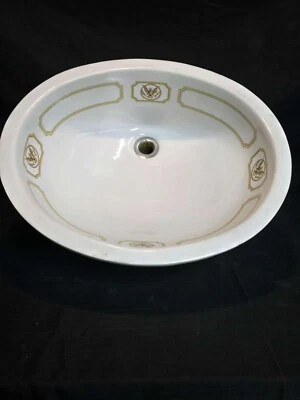 Vintage 14x17 NOS White Ceramic Gold Eagle Under Mount Sink Bath Bathroom  - Image 1 of 3