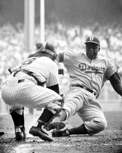 1955 World Series Brooklyn Dodgers JACKIE ROBINSON Glossy 8x10 Photo Stole Home! - Picture 1 of 1