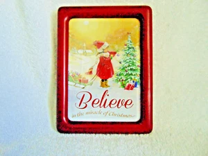 "Believe" Little Girl Pulling Sled with Presents Framed Picture 8" x 6" #2 - Picture 1 of 2