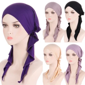 Sombrero turbante preatado prendas para la cabeza pérdida de cabello hiyab musulmán cáncer bufanda envoltura quimioterapia - Imagen 1 de 27